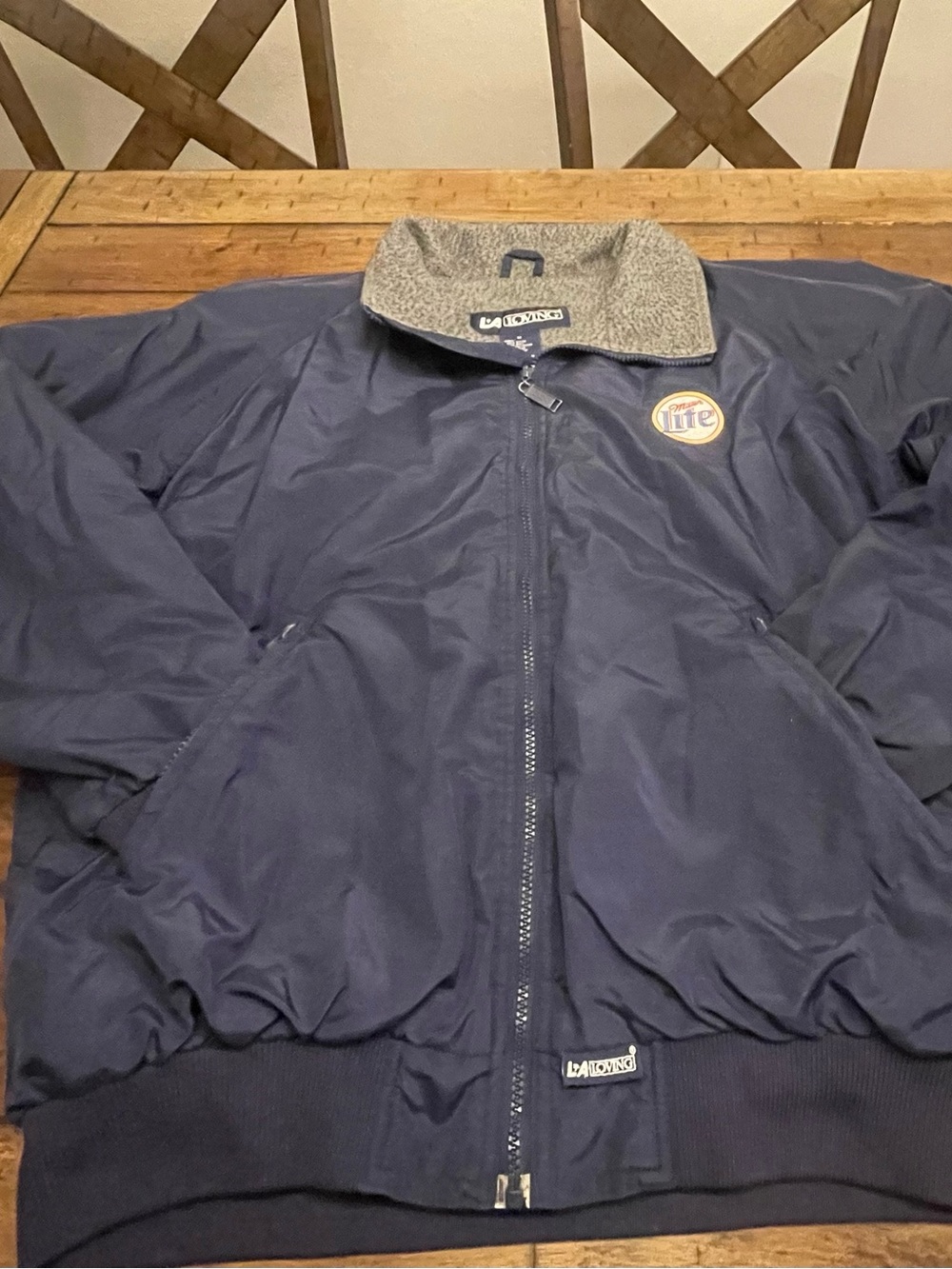 Men's Navy Bomber Jacket with Gray Contrast Collar - Patch